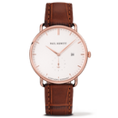 Montre Paul Hewitt Grand Atlantic Line White Sand IP Or Rosé Bracelet Cuir Imprimé Marron Foncé - PRECIOVS