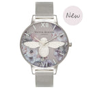 Montre Olivia Burton 3D Bee Watercolour Florals Silver Mesh OB16PP42 - PRECIOVS
