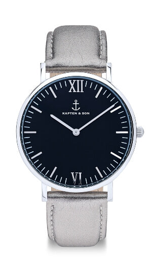 Montre Kapten & Son Black Silver Metallic Leather - PRECIOVS