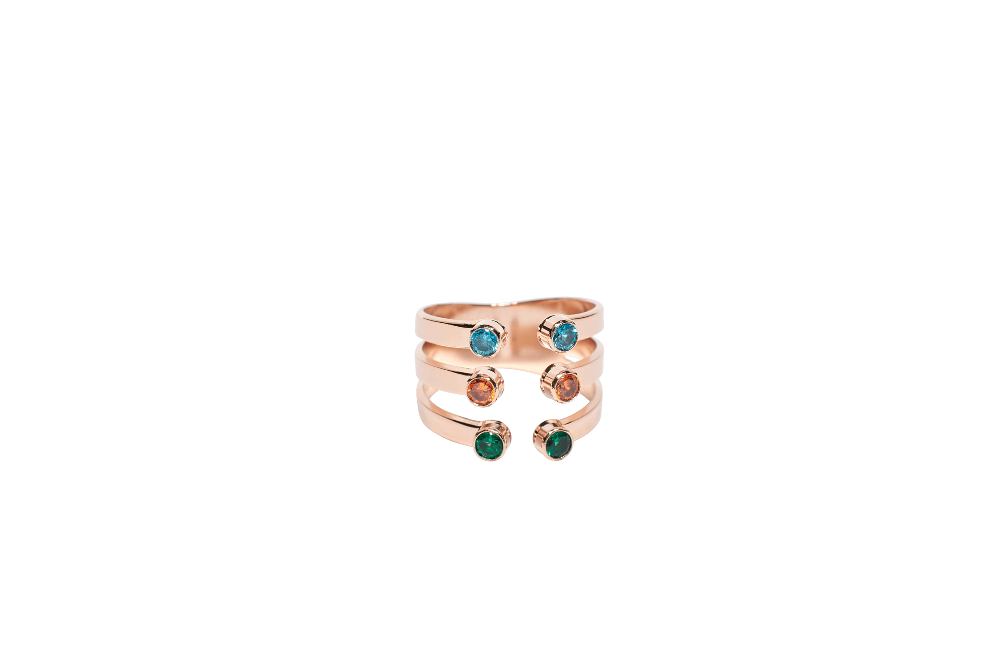 Bague ajustable MYA BAY Triple griffe, 6 pierres, turquoise, orange, vert BA-42 P - PRECIOVS