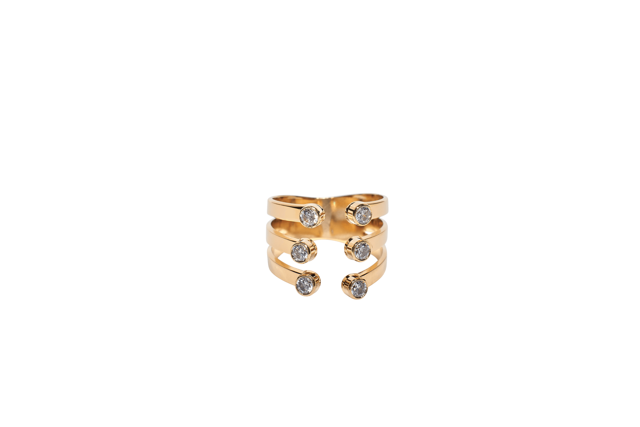 Bague ajustable MYA BAY Triple griffe, 6 pierres, blanches BA-43 G - PRECIOVS