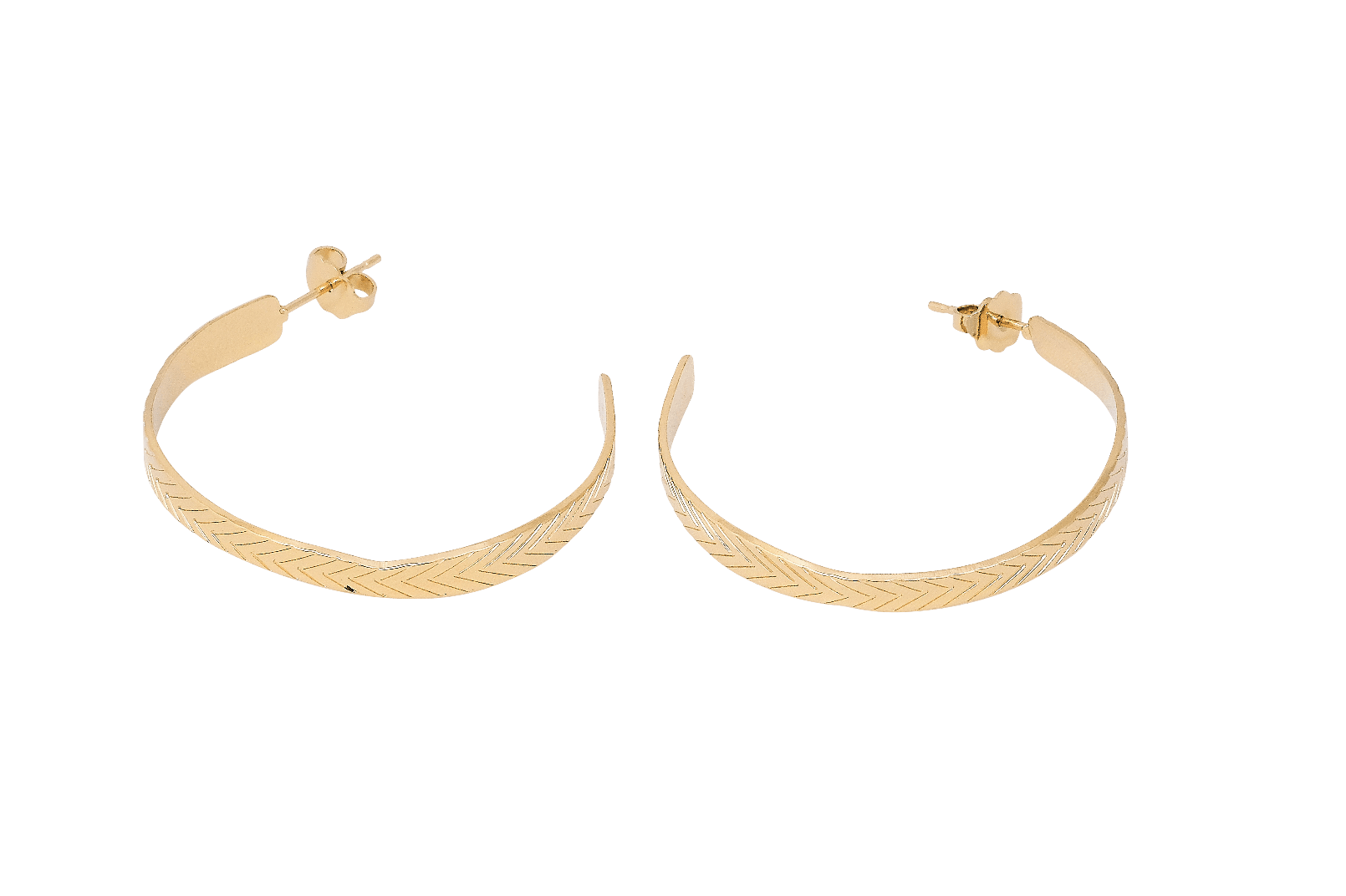 Boucles d'oreilles MYA BAY Moyennes créoles, texture feuille BOC-06.G - PRECIOVS