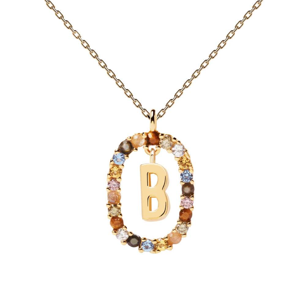 Collier PDPaola Lettre B argent plaqué or et pierres précieuses - PRECIOVS