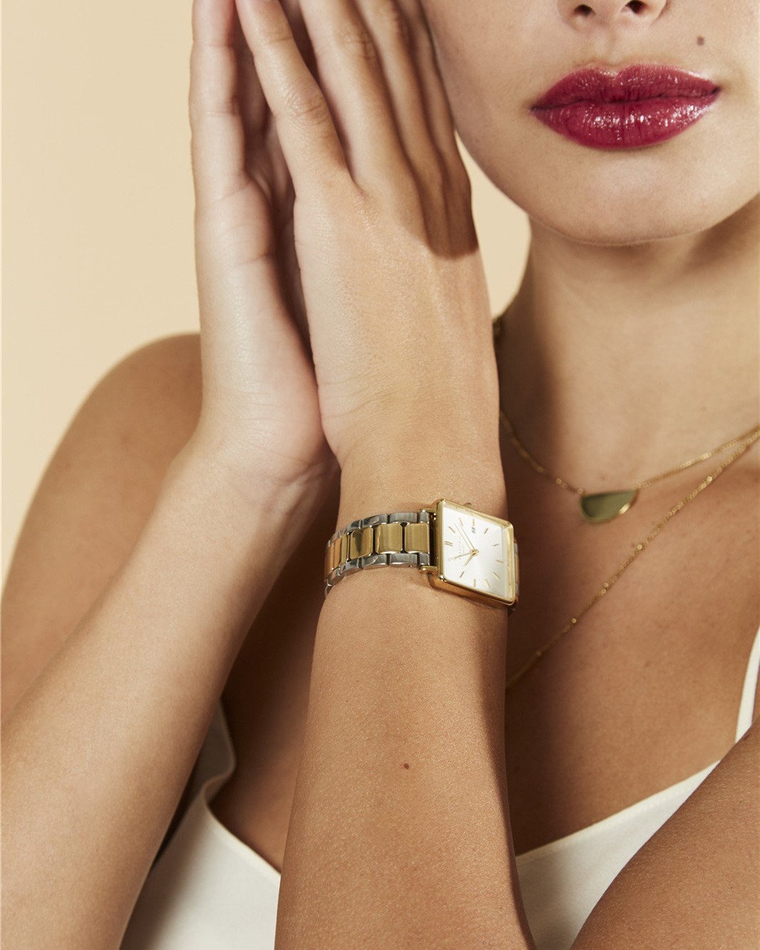 Montre Rosefield THE BOXY Blanc Sunray Acier Argent Or Jaune Duo Q043 - PRECIOVS