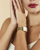 Montre Rosefield THE BOXY Blanc Sunray Acier Argent Or Jaune Duo Q043 - PRECIOVS