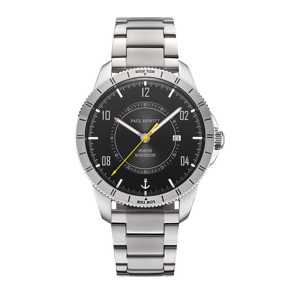 Montre Paul Hewitt Tide Runner Pure Black Neon Gelb Silber Metall - PRECIOVS