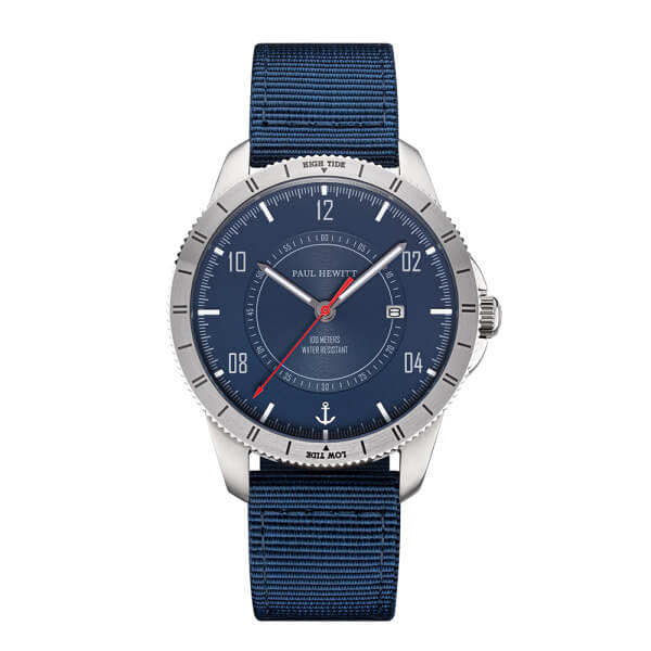 Montre Paul Hewitt Tide Runner Navy Blue Rot Silber Leder Mid Brown - PRECIOVS