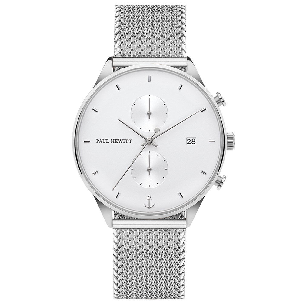 Montre Paul Hewitt Chrono Line White Sand Acier Inoxydable Bracelet Métal Tressé - PRECIOVS