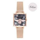 Montre Olivia Burton BEJEWELLED FLORALS SQUARE DIAL 3D BEE ROSE GOLD MESH OB16AM134 - PRECIOVS
