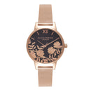 Montre Olivia Burton Midi Dial Lace Detail Black Dial & Rose Gold Midi Mesh - PRECIOVS