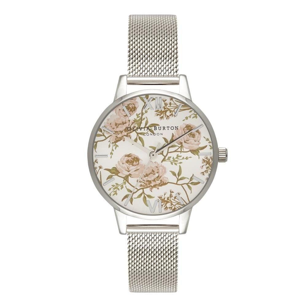 Montre Olivia Burton Midi Parlour Peony Floral Silver Mesh OB16PL33 - PRECIOVS