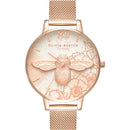 Montre Olivia Burton Big Dial 3D Bee Abstract Florals Rose Gold Mesh OB16VM26 - PRECIOVS