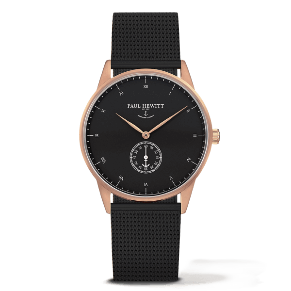 Montre Paul Hewitt Signature Line Black Sea IP Or Rosé Bande Métallique IP Noir PH-M1-R-B-5M - PRECIOVS