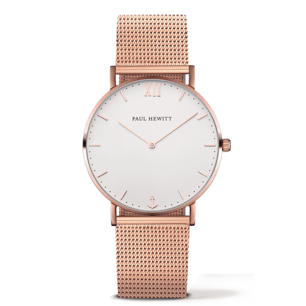 Montre Paul Hewitt Sailor Line White Sand IP Or Rosé Bande Métallique IP Or Rosé Cadran 39mm PH-SA-R-St-W-4S - PRECIOVS