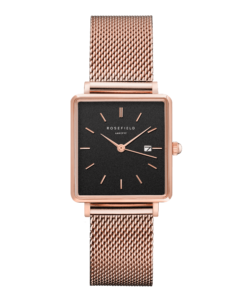Montre Rosefield THE BOXY Noir Or Rose QBMR-Q05 - PRECIOVS