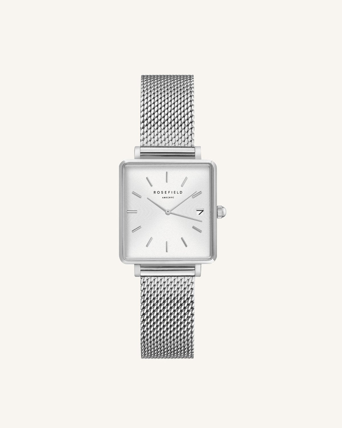 Montre Rosefield THE BOXY XS Blanc Sunray Mailles Argent Q038 - PRECIOVS