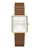 Montre Rosefield THE BOXY White Cognac Gold Q029 - PRECIOVS