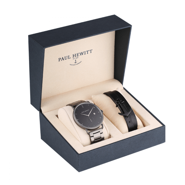 Coffret Paul Hewitt Perfect Match avec montre Grand Atlantic Line Black Sea et bracelet NORTH BOUND - PRECIOVS