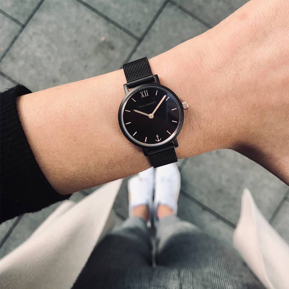Montre Sailor Line Modest Black Sunray IP Noir / Or Rosé Bande Mesh - PRECIOVS
