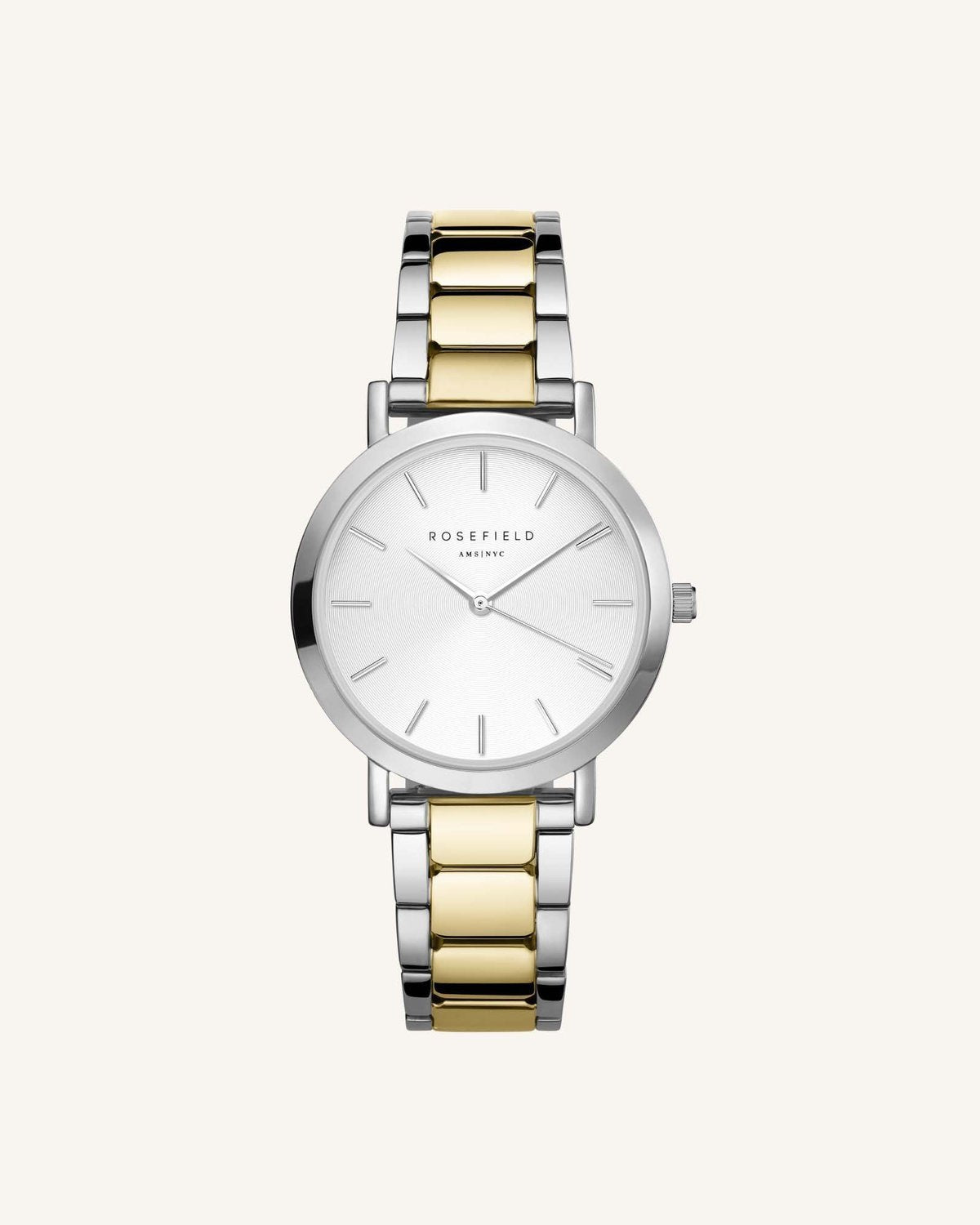 Montre Rosefield The TRIBECA Blanc Sunray Acier Argent Or Duo T63 - PRECIOVS