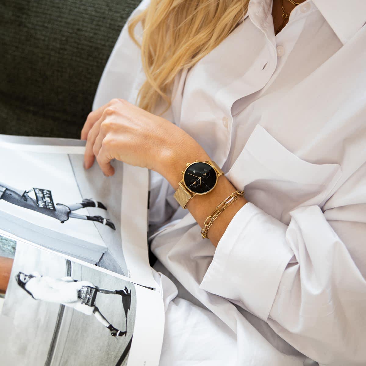 Montre Kapten & Son Chrono Gold Black Mesh - PRECIOVS