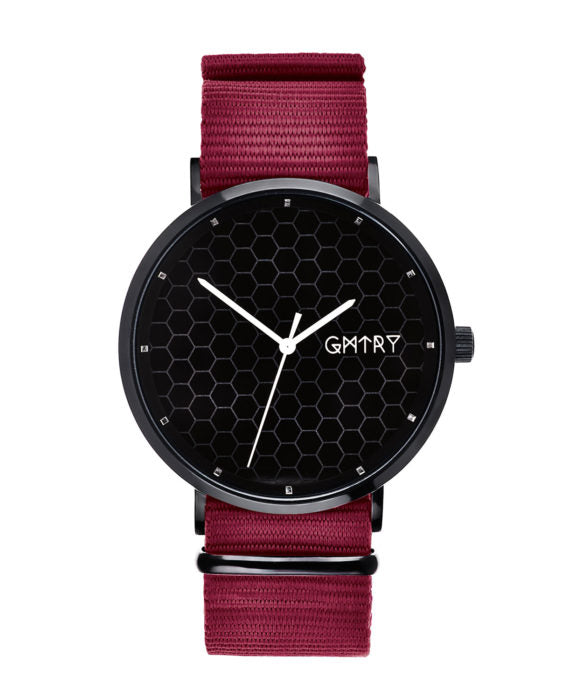 Montre GMTRY The Polygon Series Dark Grey Bordeaux (+2ème bracelet au choix) - PRECIOVS