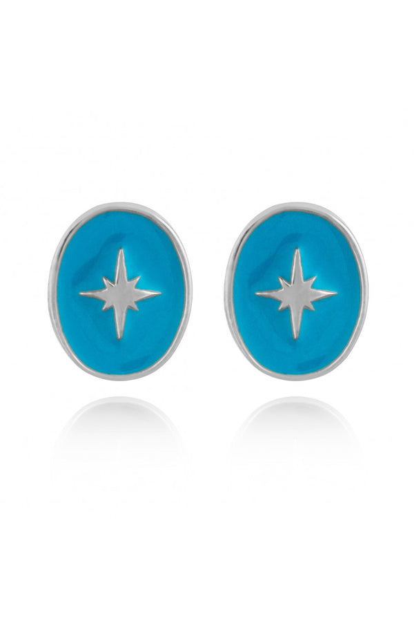 Boucles d'oreilles PRECIOVS Essentials étoile émaillée turquoise argent rondes - PRECIOVS