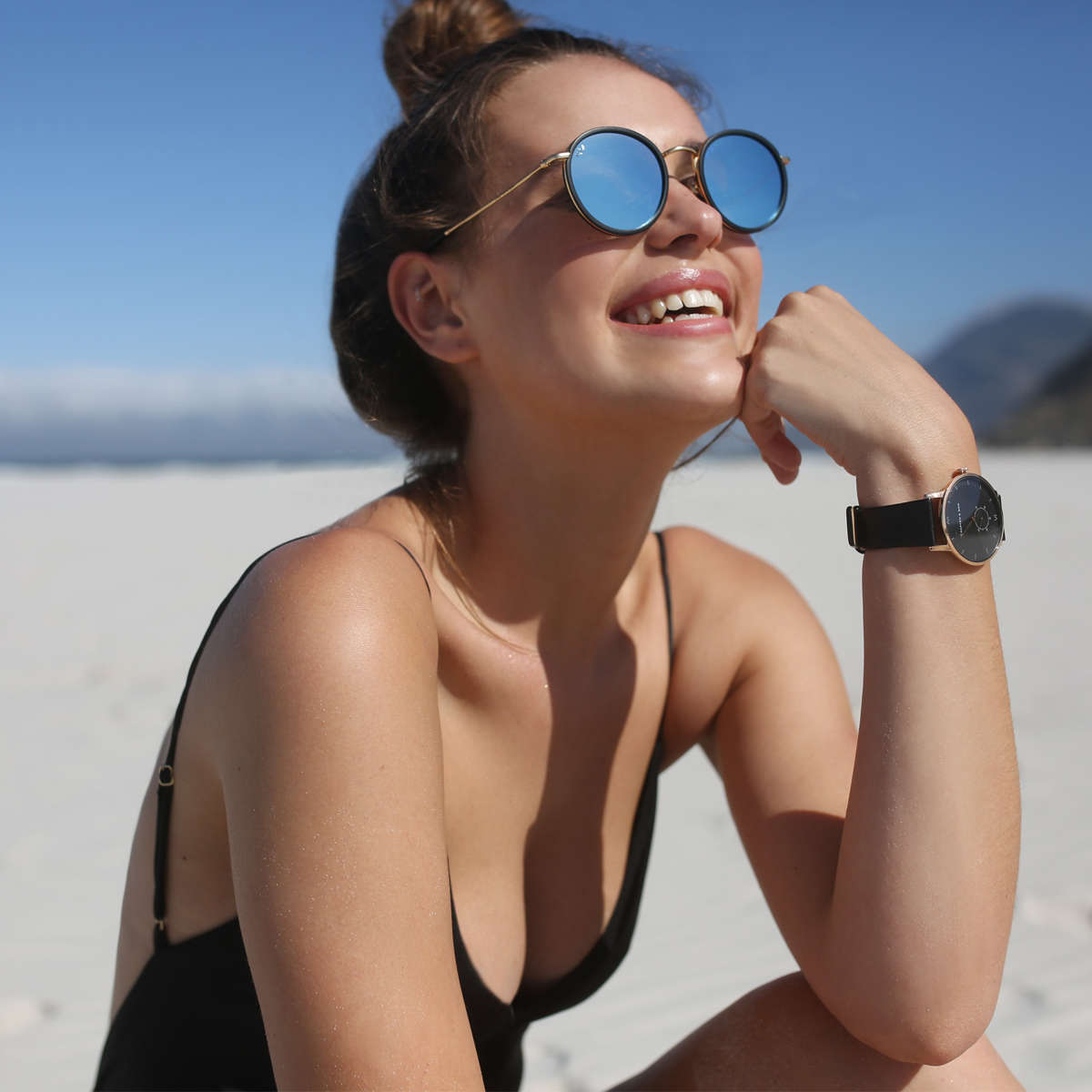 Lunettes de Soleil Kapten & Son Amsterdam Matt Black Blue Mirrored - PRECIOVS