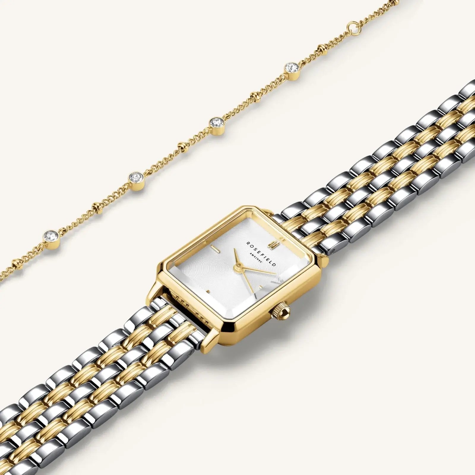 Coffret Rosefield Octagon XS Duotone + bracelet Multi Crystal Or Jaune X279