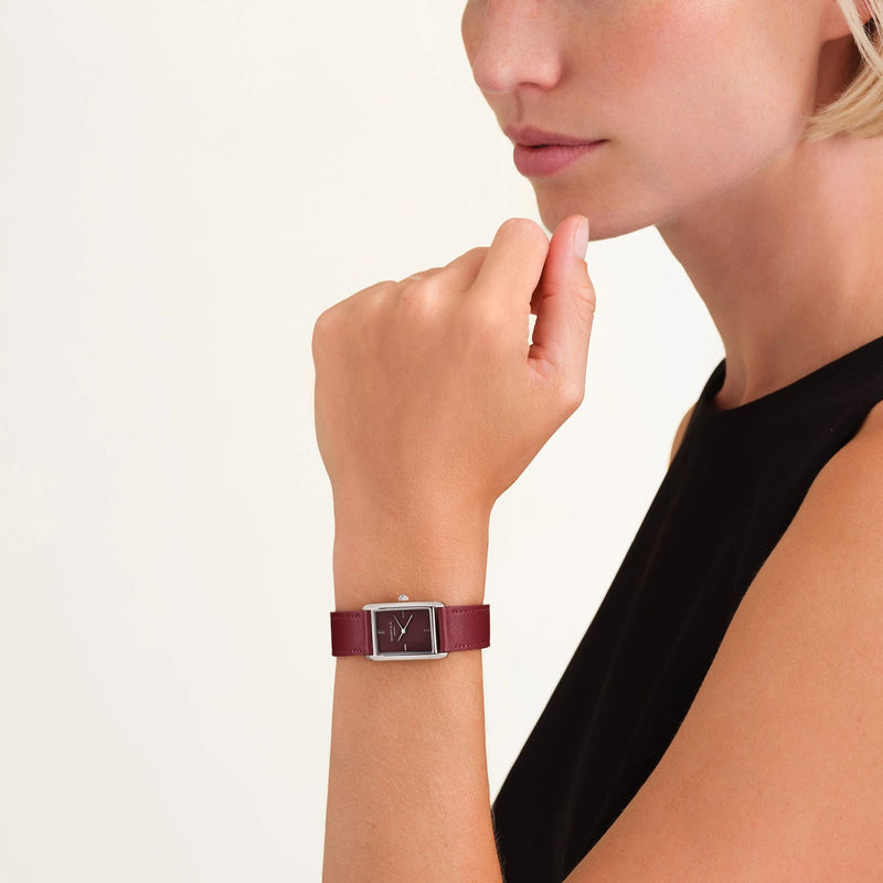 Montre Rosefield Heirloom Argent Cadran Bordeaux Cuir H08