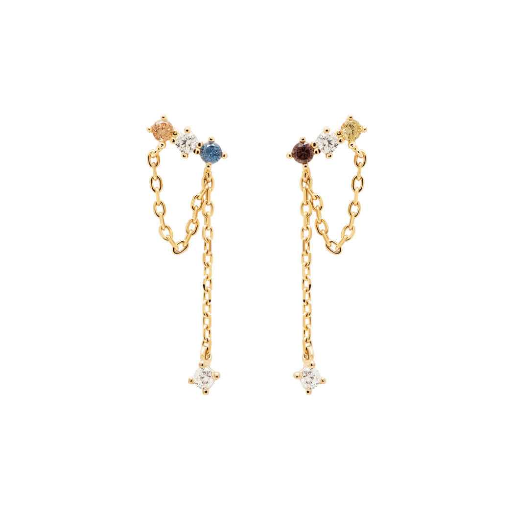 Boucles d'oreilles PDPaola Mana argent plaqué or et pierres précieuses - PRECIOVS
