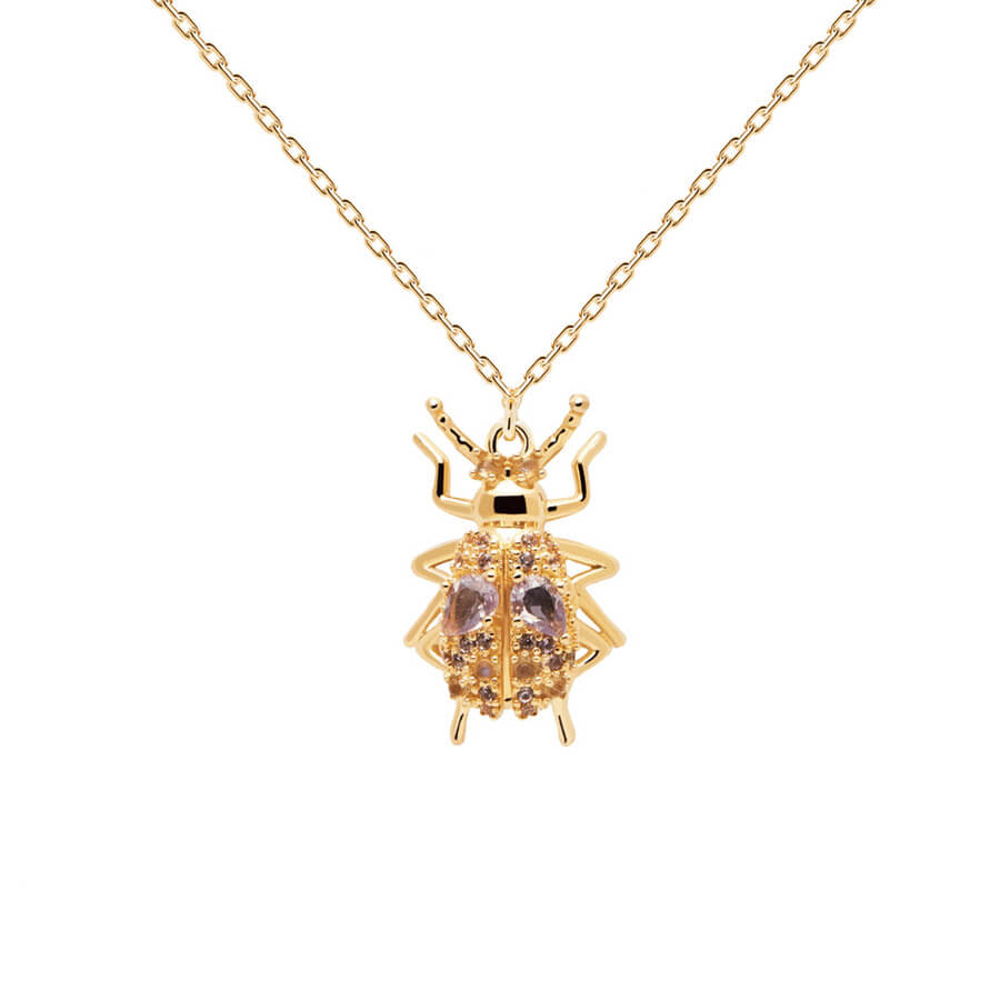 Collier PDPaola Wisdom Beetle Amulet argent plaqué or et pierres précieuses - PRECIOVS