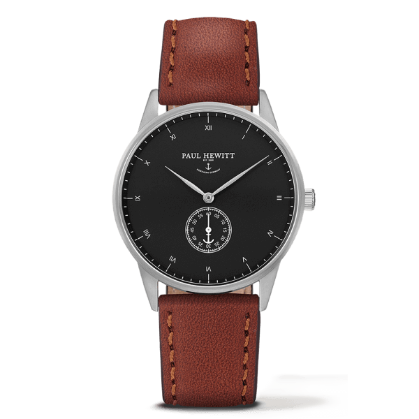 Montre Paul Hewitt Signature Line Black Sea Acier Inoxydable Bracelet Cuir Marron PH-M1-S-B-1M - PRECIOVS