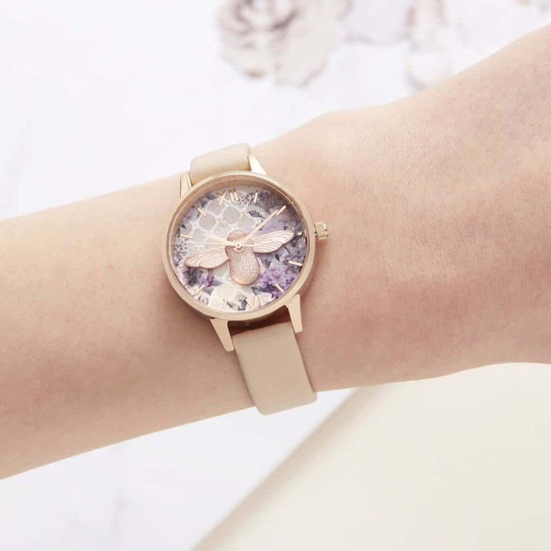 Montre Olivia Burton 3D Bee Glasshouse Nude Peach & Rose Gold OB16EG98 - PRECIOVS