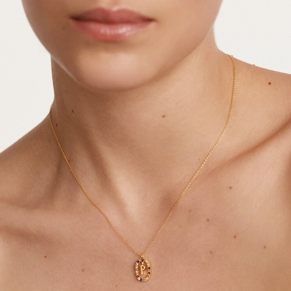 Collier PDPaola Lettre J argent plaqué or et pierres précieuses - PRECIOVS