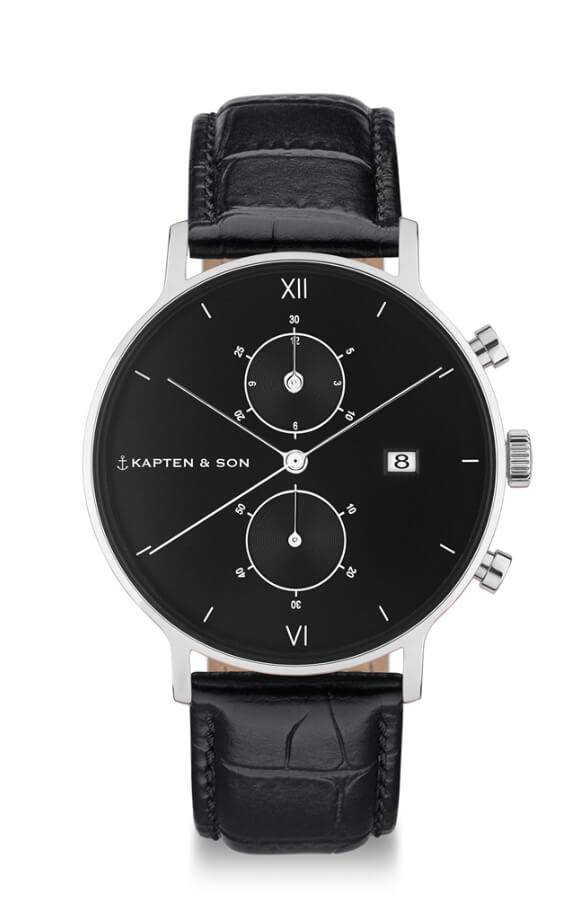 Montre Kapten & Son Chrono Silver All Black Croco Leather - PRECIOVS