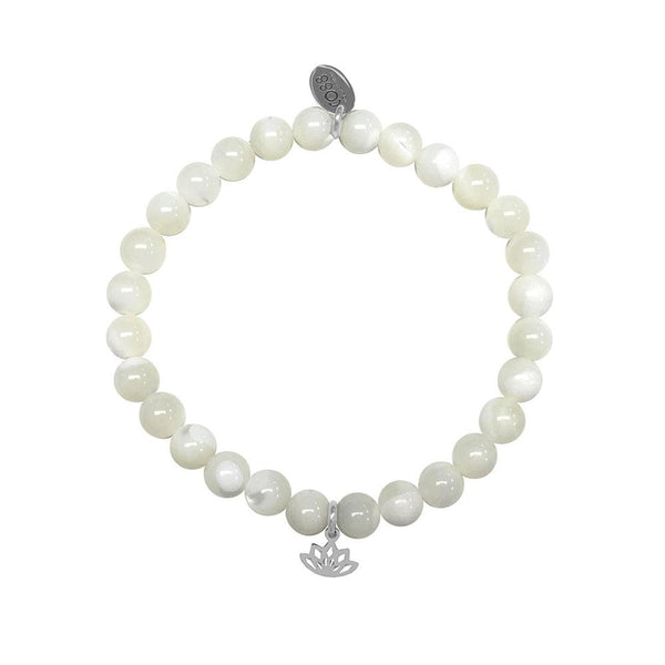 Bracelet CO88 Perles en Nacre blanche avec motif fleur de lotus 8CB-17037 - PRECIOVS