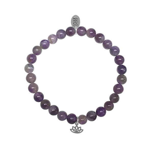 Bracelet CO88 Perles en Améthyste avec motif fleur de lotus 8CB-17041 - PRECIOVS