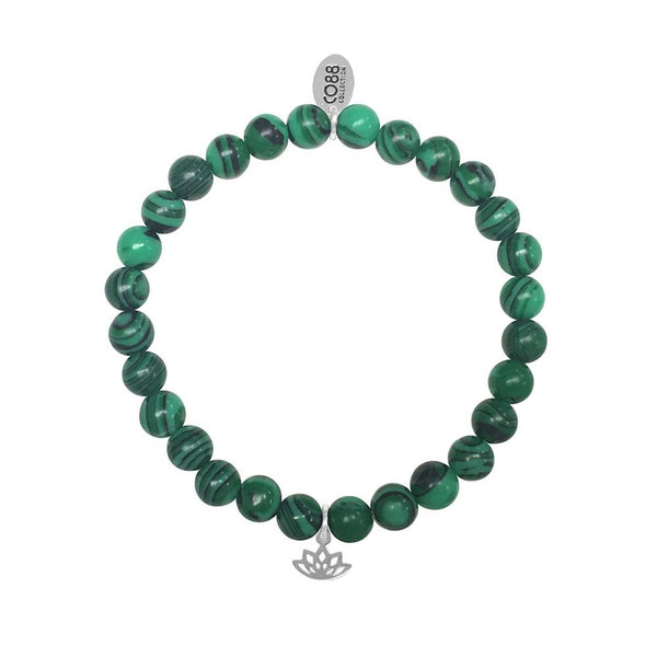 Bracelet CO88 Perles en Malachite avec motif fleur de lotus 8CB-17043 - PRECIOVS