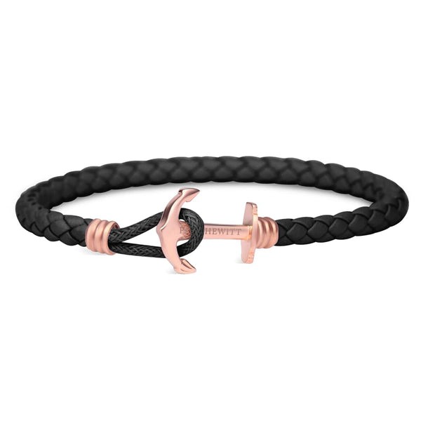 Bracelet Paul Hewitt Ancre PHREP Lite IP Or Rosé Cuir Noir - PRECIOVS