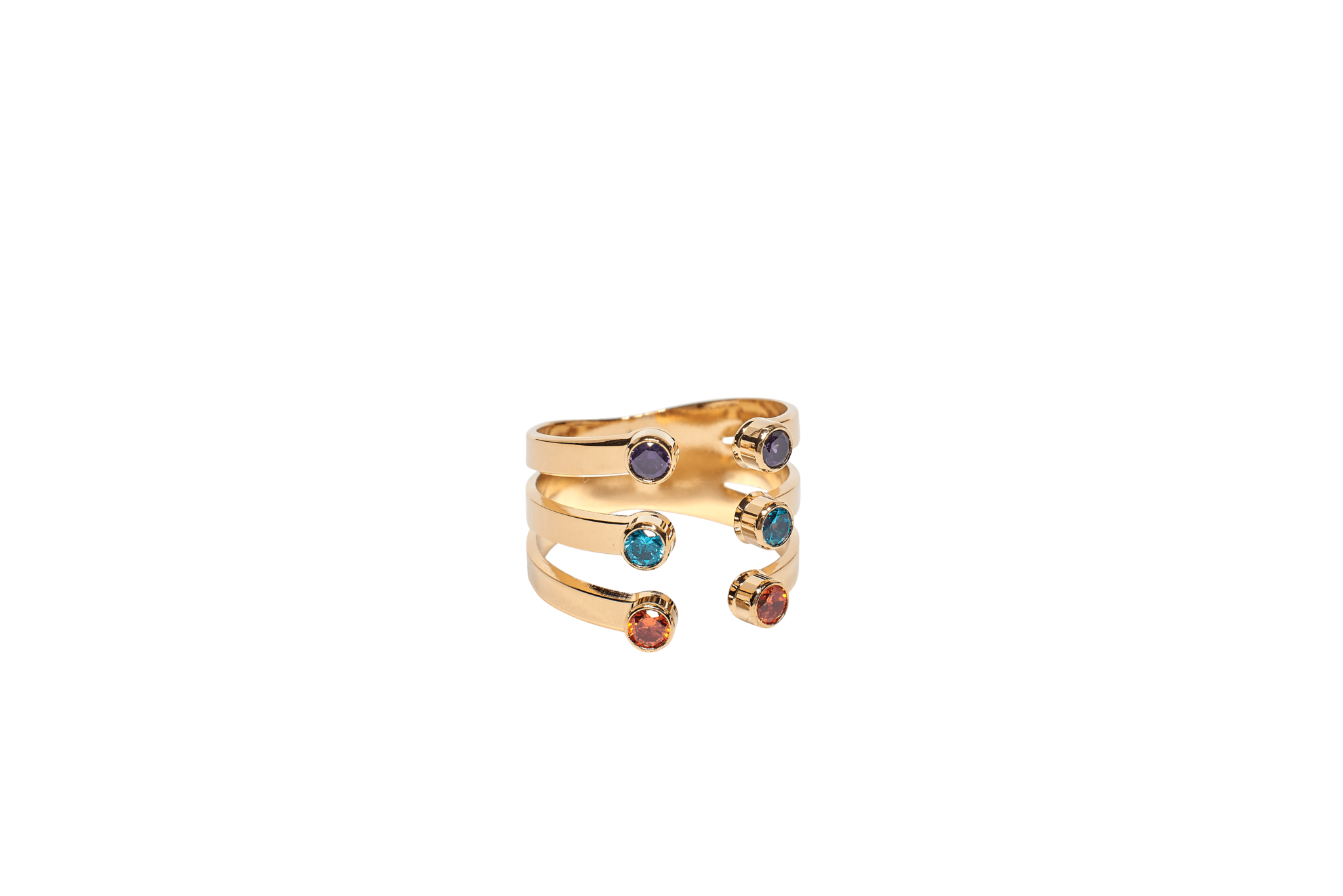Bague ajustable MYA BAY Triple griffe, 6 pierres, orange, turquoise, mauve BA-40 G - PRECIOVS
