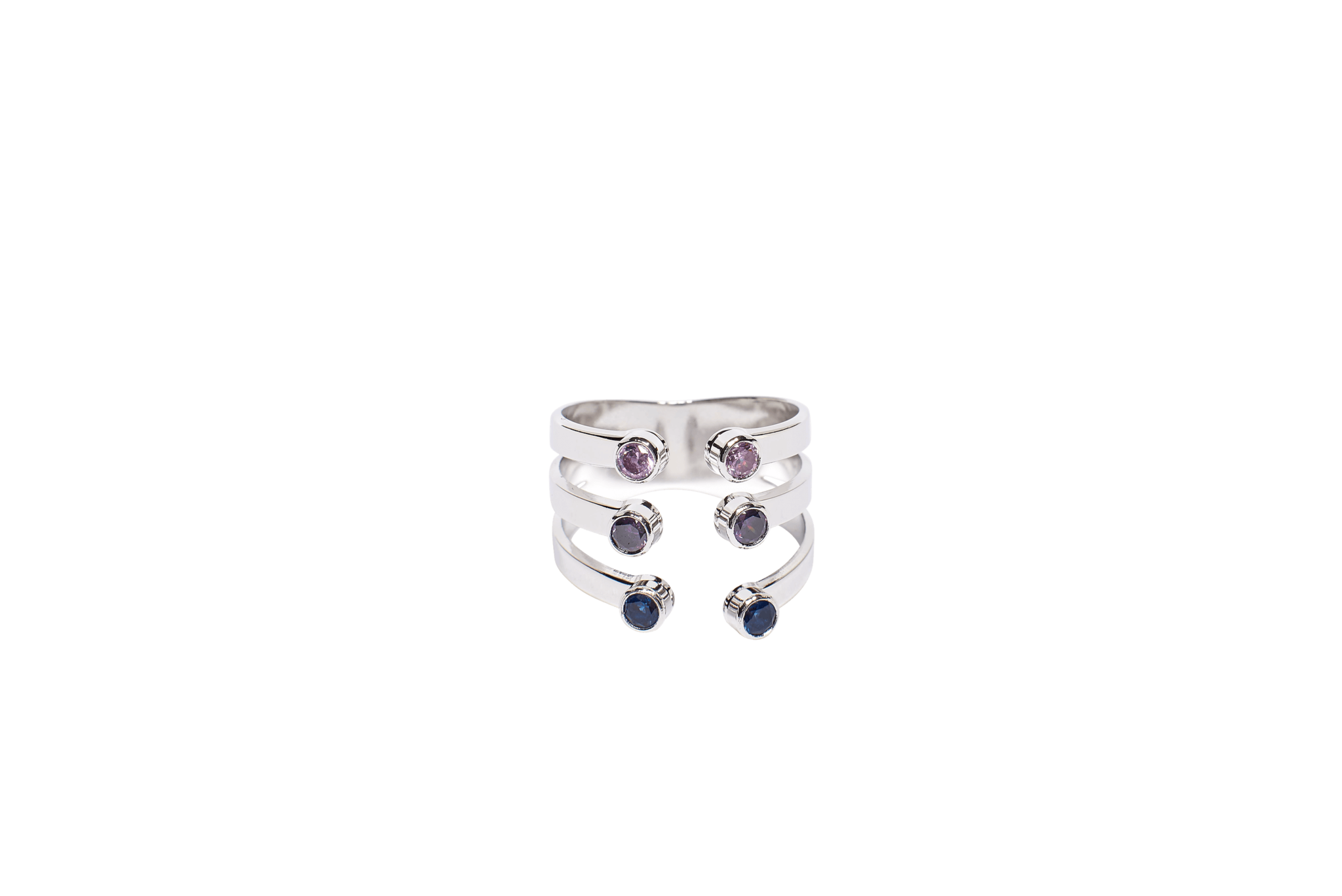 Bague ajustable MYA BAY Triple griffe, 6 pierres, rose, mauve, bleu BA-41 S - PRECIOVS