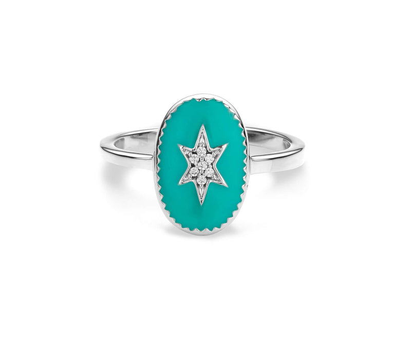 Bague MYA BAY Étoile du nord , émaillée turquoise BA-72.S - PRECIOVS