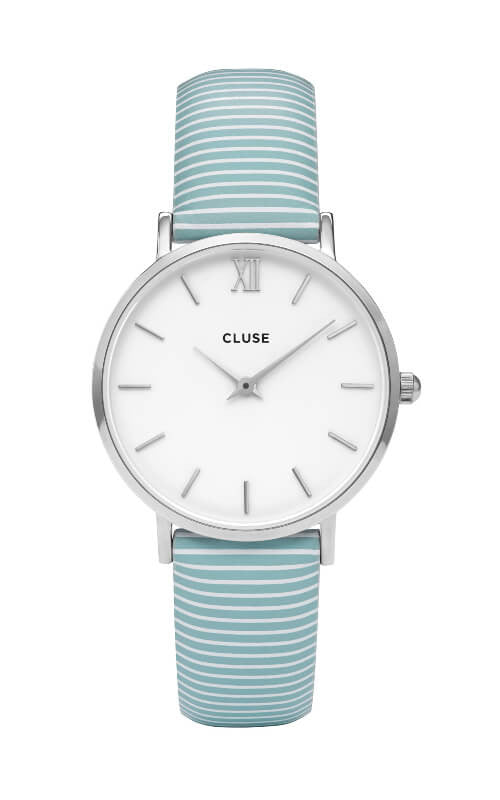 Montre CLUSE Minuit Silver White/Sky Blue Stripes CL30028 - PRECIOVS