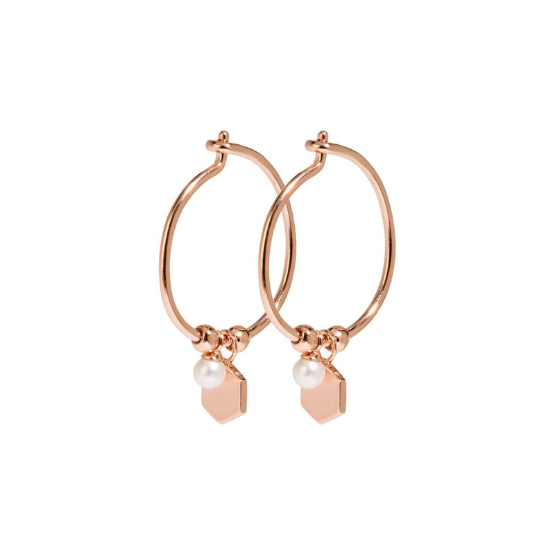 Boucles d'oreilles CLUSE Essentielle Rose Gold Hexagon and Pearl Charm Hoop CLJ50002 - PRECIOVS