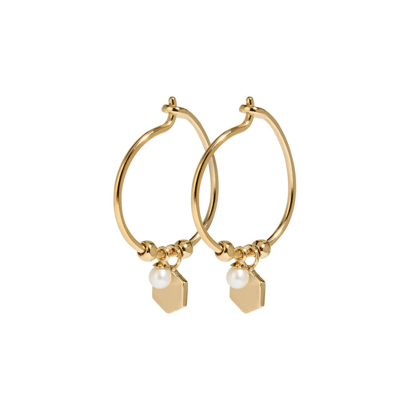 Boucles d'oreilles CLUSE Essentielle Gold Hexagon and Pearl Charm Hoop CLJ51002 - PRECIOVS