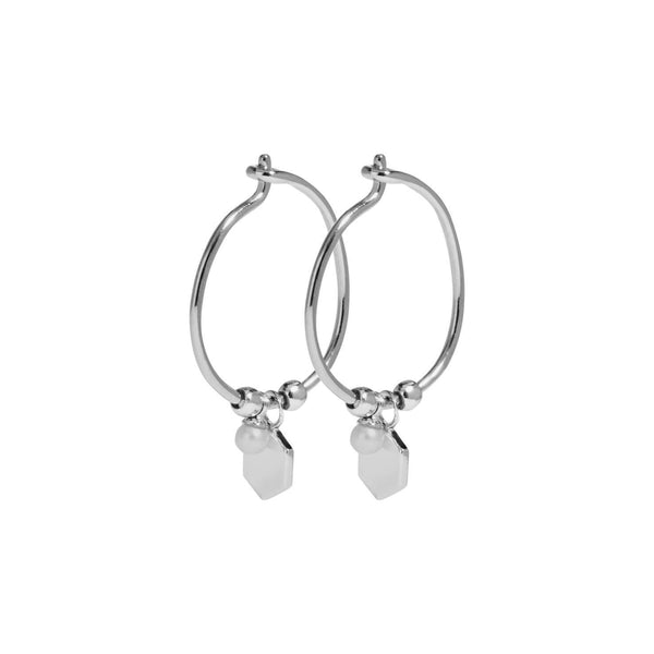Boucles d'oreilles CLUSE Essentielle Silver Hexagon and Pearl Charm Hoop CLJ52002 - PRECIOVS