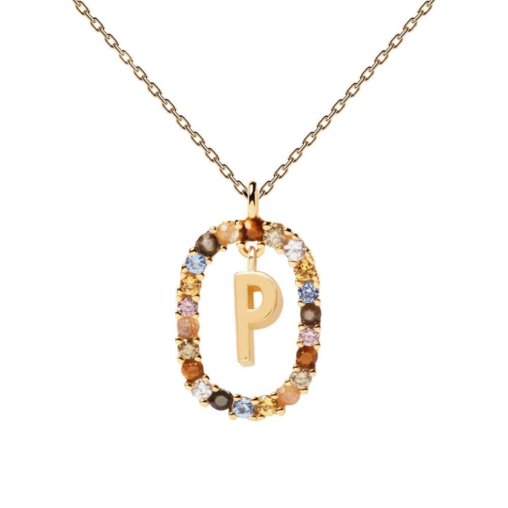 Collier PDPaola Lettre P argent plaqué or et pierres précieuses - PRECIOVS