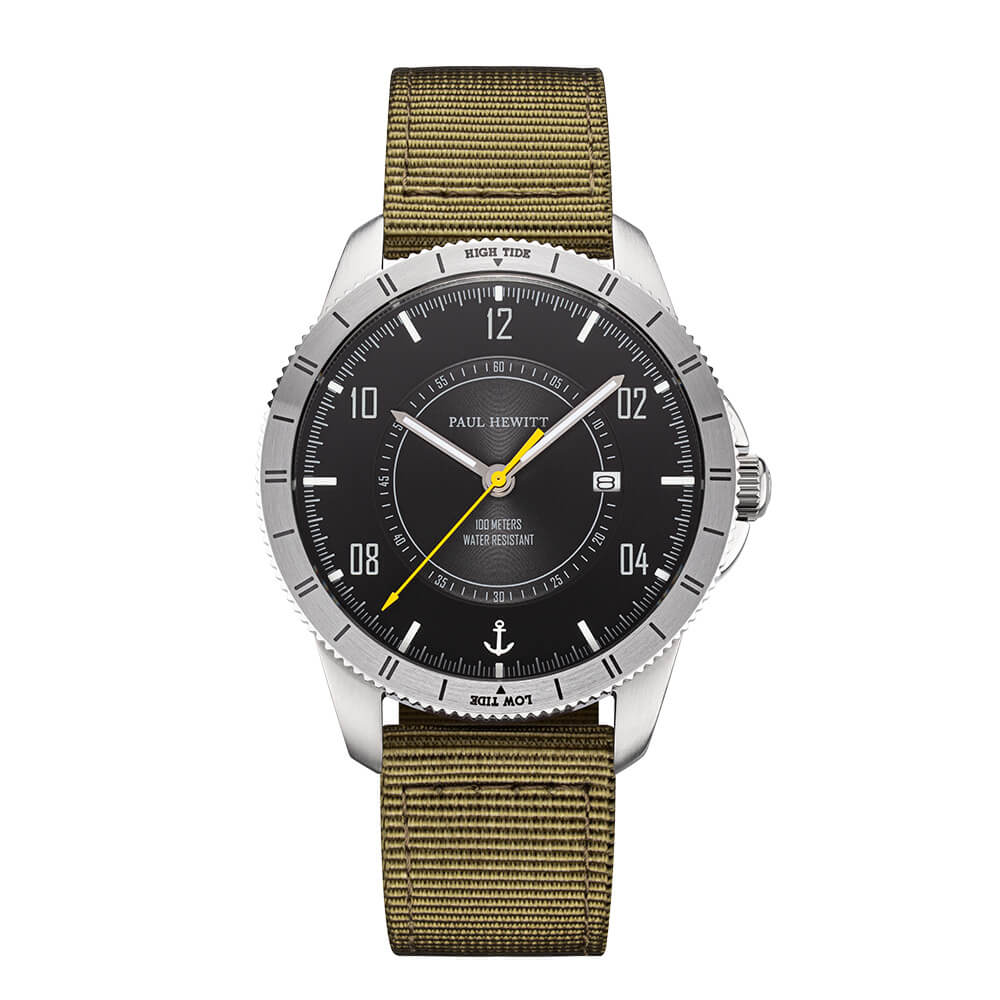 Montre Paul Hewitt Tide Runner Pure Black Neon Gelb Silber Metall - PRECIOVS