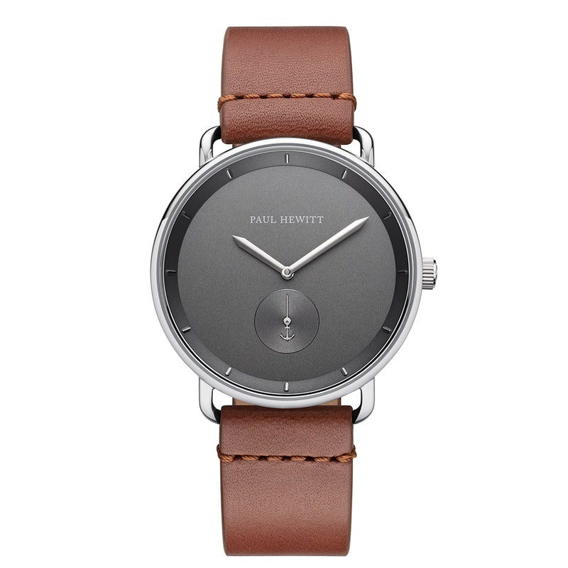 Montre Paul Hewitt Breakwater Line Iron Grey Acier Inoxydable Bracelet Cuir Mid Brown - PRECIOVS